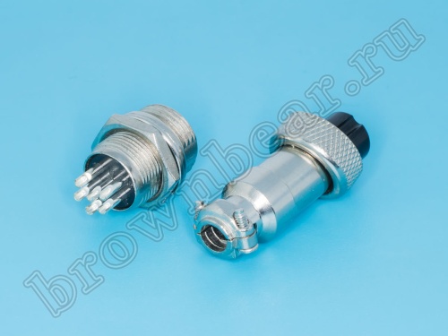 Разъем M12 6 контактов розетка на кабель, вилка на блок, тип GX12, комплект AC-M12-6 фото 2