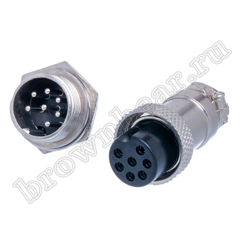 Разъем M16 7 контактов розетка на кабель, вилка на блок, тип GX16, комплект AC-M16-7