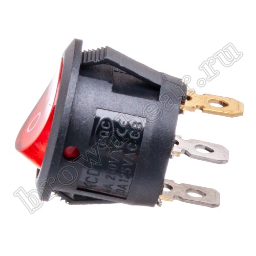 Выключатель клавишный (рокерный) круглый 220В, 3 контакта (on-off), d 20мм, с подсветкой, красный SWR-21R/L фото 3