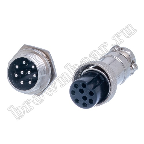 Разъем M16 9 контактов розетка на кабель, вилка на блок, тип GX16, комплект AC-M16-9