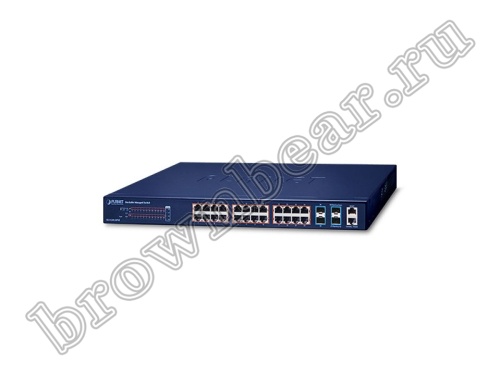 SGS-5240-24P4X Управляемый L2+ стекируемый PoE коммутатор Planet, 24 портa 1Гбит/с 802.3at PoE, 4 порта 10Гбит/с SFP+  