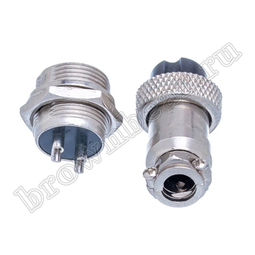 Разъем M16 2 контакта розетка на кабель, вилка на блок, тип GX16, комплект AC-M16-2 фото 3