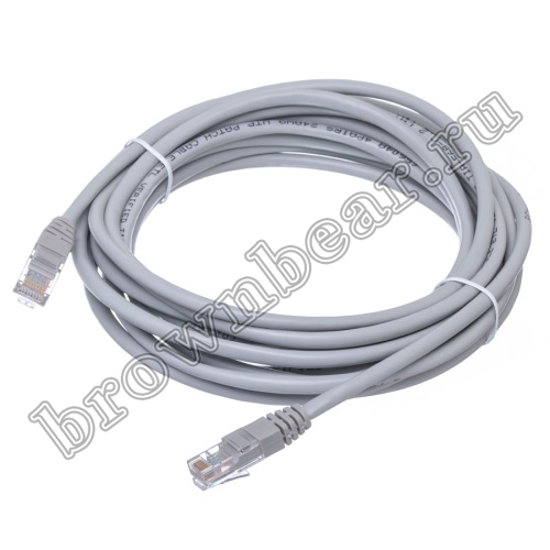 Патч-корд UTP RJ-45, категория 5e, литой, 5 метров, серый 
