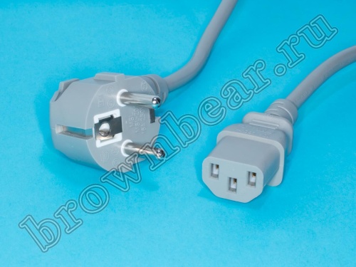 Кабель (шнур) питания 220В IEC320, CEE7/7 - C13, прямой, серый, 10А (3x0.75мм²), 1.8 метра фото 3