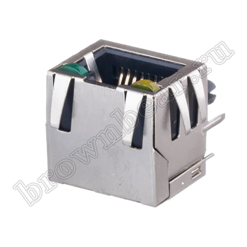 Разъём RJ-45 гнездо на плату, 8P8C, 2 светодиода (желтый-зеленый), экранированный, тип 18 TJ18-L8P8C-4 фото 2